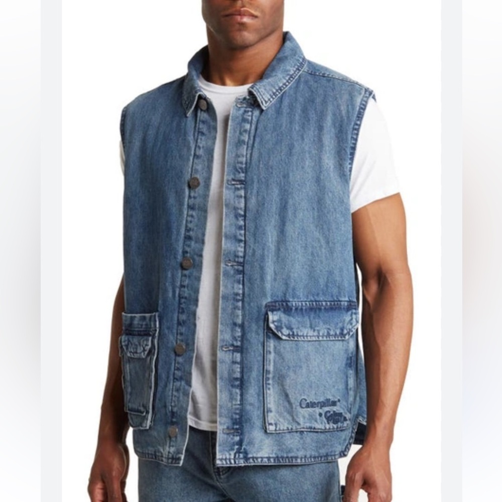 CAT x Colour Plus Co. Denim Utility Vest men’s sz XL